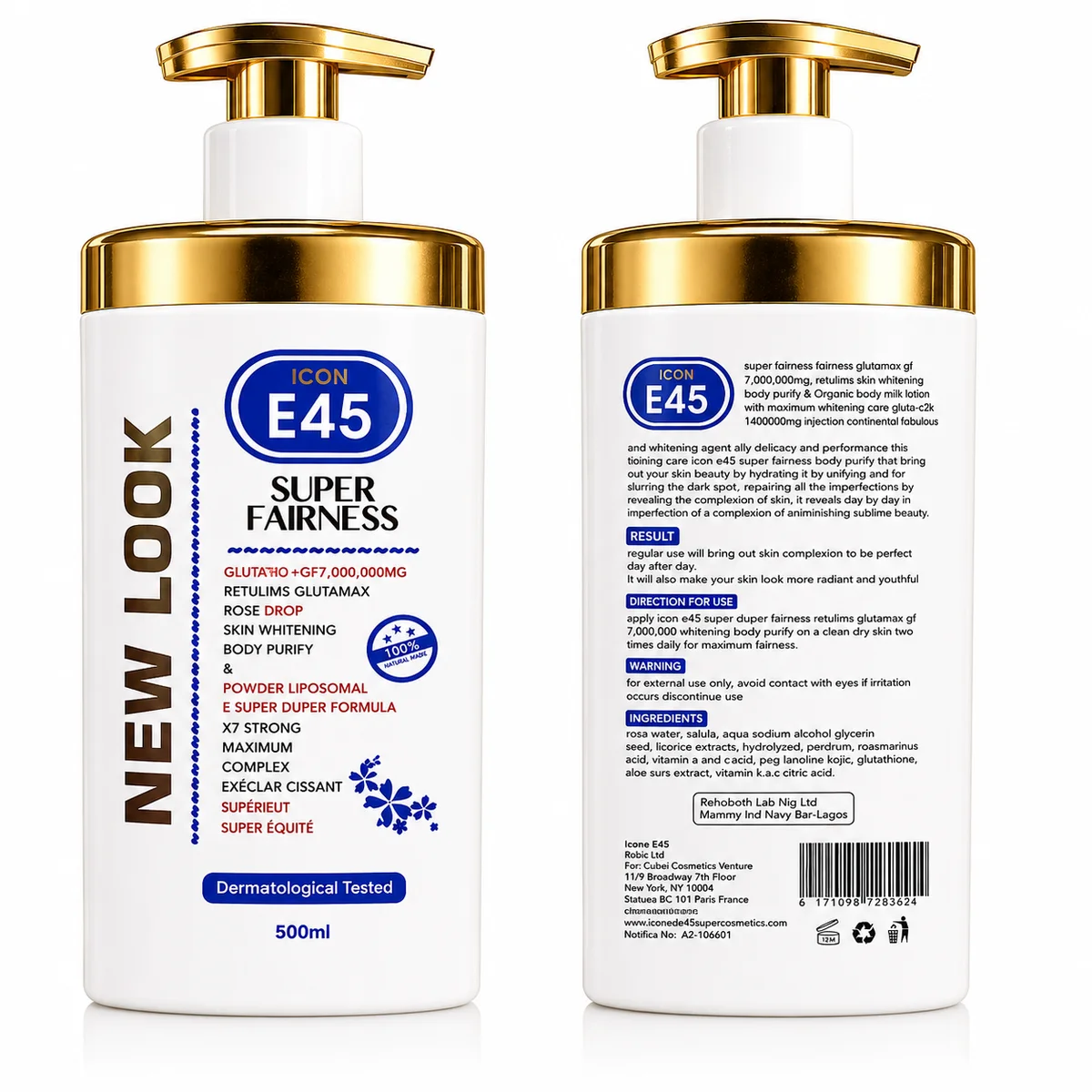 Icon E45 Super Fairness - Lait Corporel Éclaircissant au Glutathion
