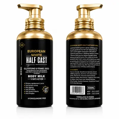 UCB European White Half Cast Organic - Lait Corporel Éclaircissant au Glutathion & Fenouil