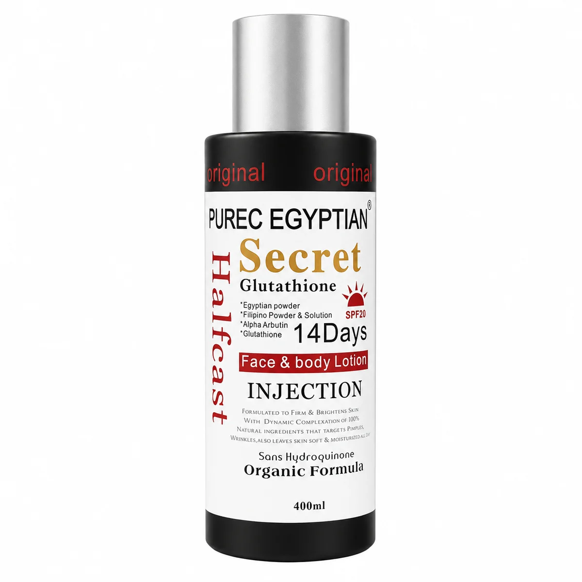 Purec Egyptian Secret Glutathione Half Cast Injection - Lotion Visage & Corps 14 Jours