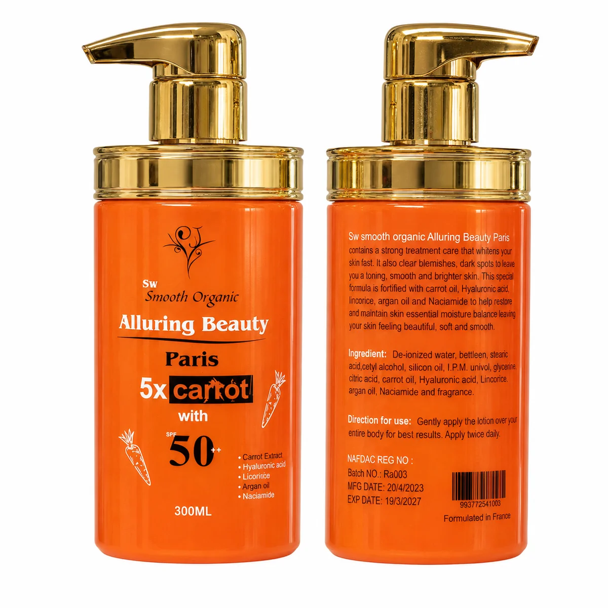 SW Smooth Organic Alluring Beauty Paris 5x Carotte - Polisseur de Peau SPF 50++