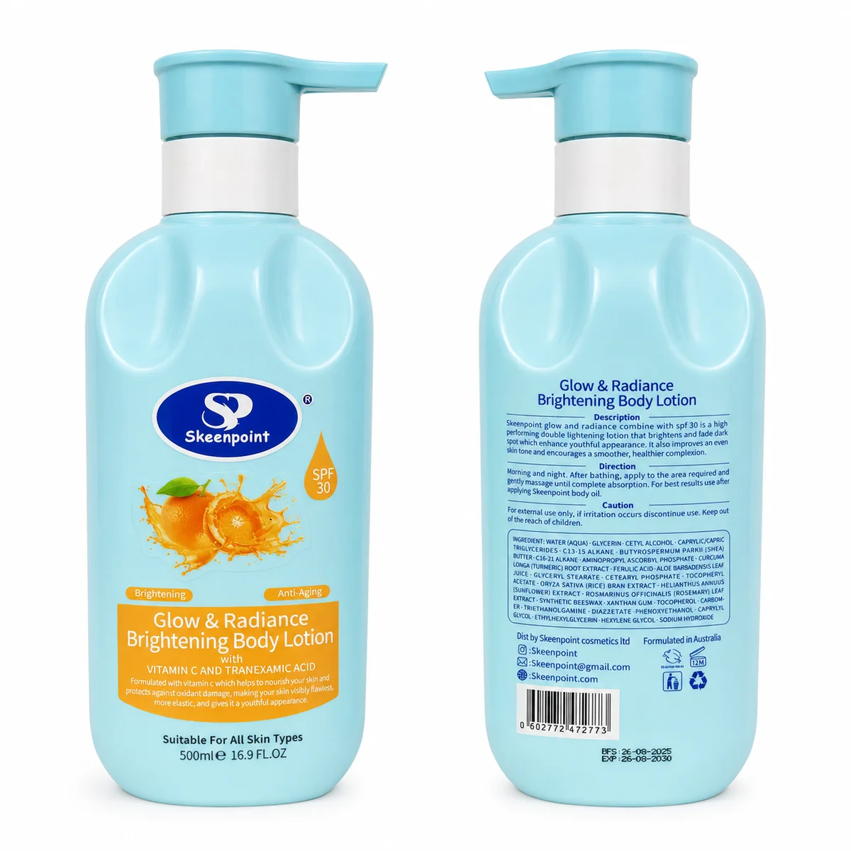 Skeenpoint Glow & Radiance - Lait Corporel Éclaircissant à la Vitamine C et à l'Acide Tranexamique SPF 30