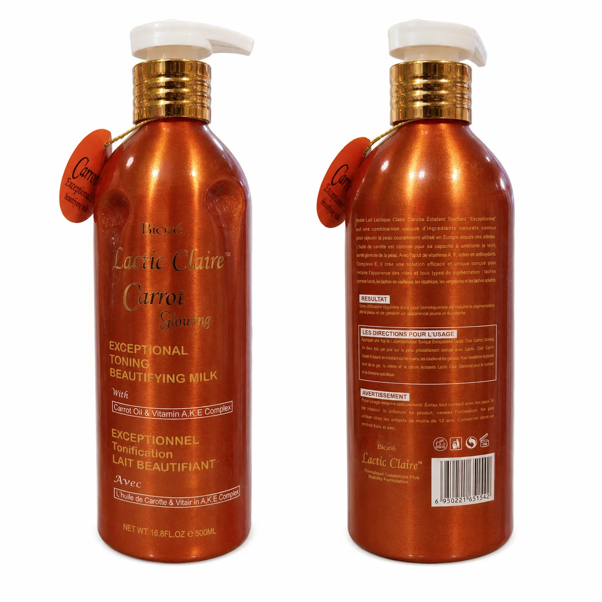 Biore Lactic Claire Carrot Glowing - Lait Beautifiant Tonifiant Exceptionnel à l'Huile de Carotte et Complexe de Vitamines A, K et E