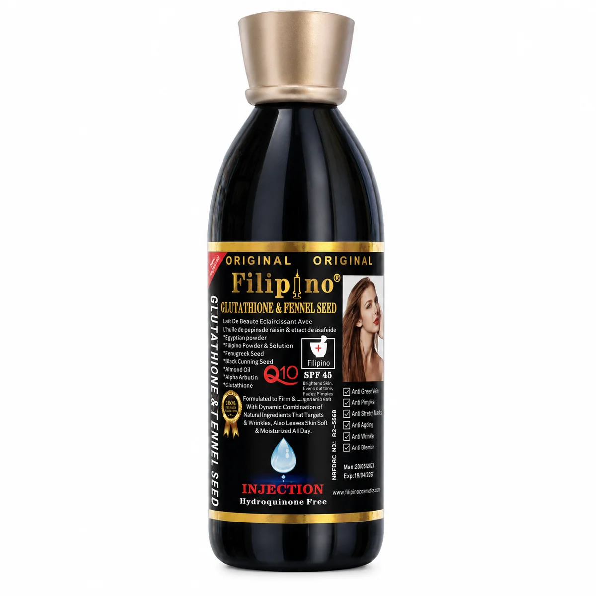 Filipino Glutathione & Fenugreek Seed Q10 - Lait de Beauté Éclaircissant et Unifiant