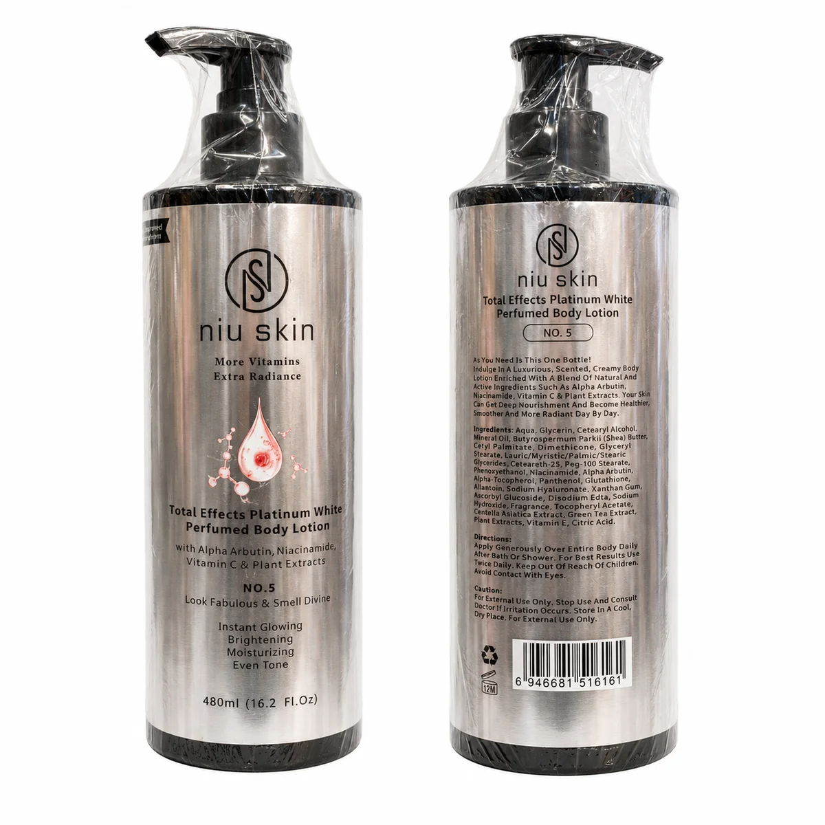 Niu Skin Total Effects Platinum White No. 5 - Lotion Corporelle Parfumée Éclaircissante et Unifiante à l’Alpha-Arbutine, à la Niacinamide et à la Vitamine C