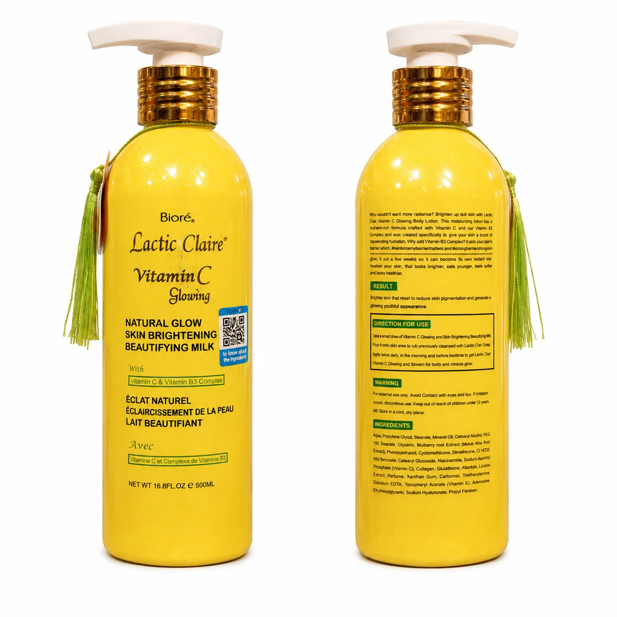 Bioré Lactic Claire - Vitamin C Glowing, Éclat Naturel, Éclaircissement de la Peau, Lait Beautifiant
