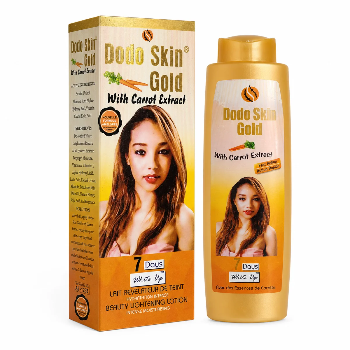 Dodo Skin Gold 7 Days White Up - Lait Éclaircissant à l'Extrait de Carotte Action Rapide
