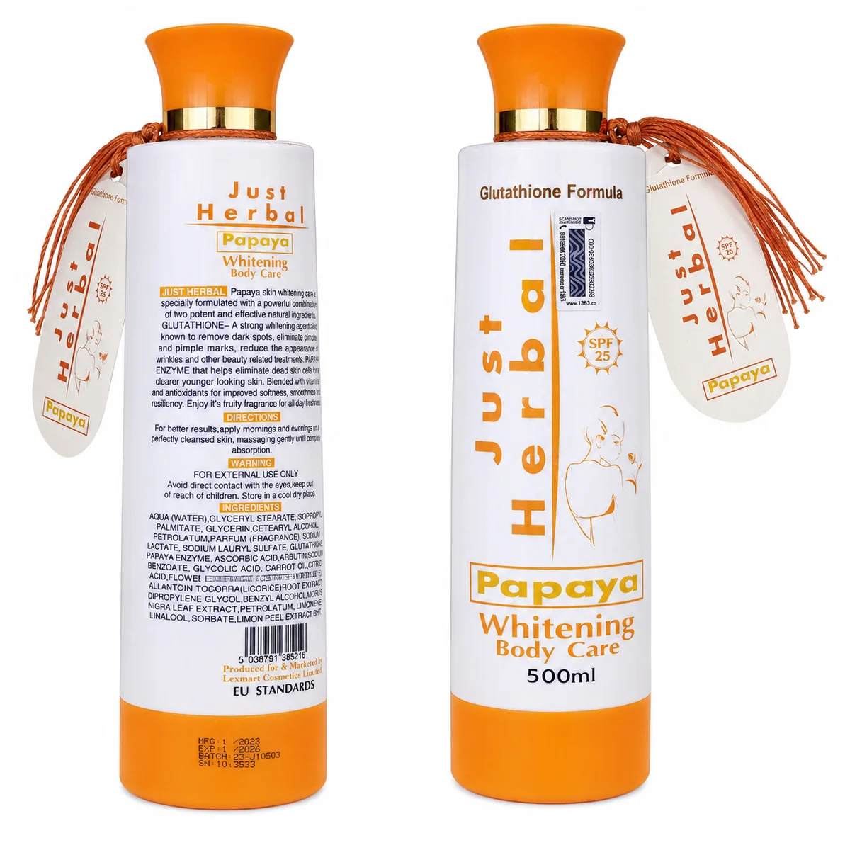 Just Herbal Papaya - Lait Corporel Éclaircissant au Glutathion et à la Papaye SPF 25