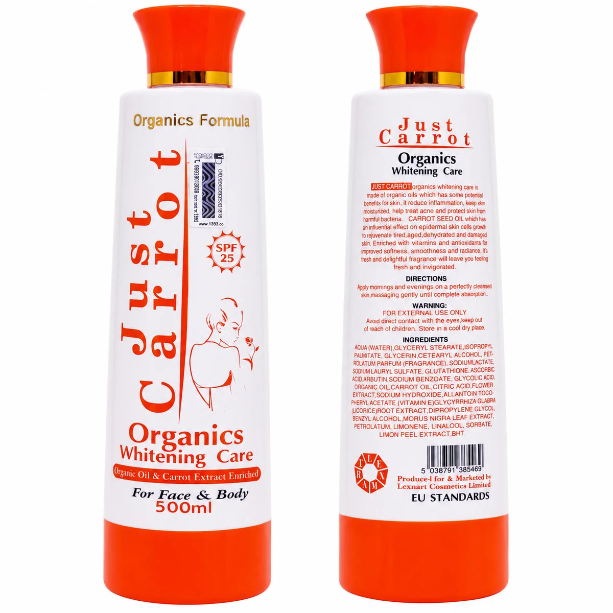 Just Carrot Organics Whitening Care - Lait Éclaircissant Visage et Corps SPF 25