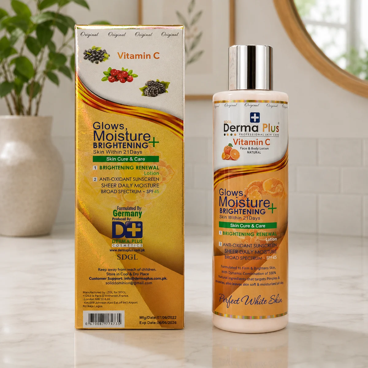 Derma Plus Vitamin C Face & Body Lotion – Lotion Éclaircissante Visage & Corps à la Vitamine C