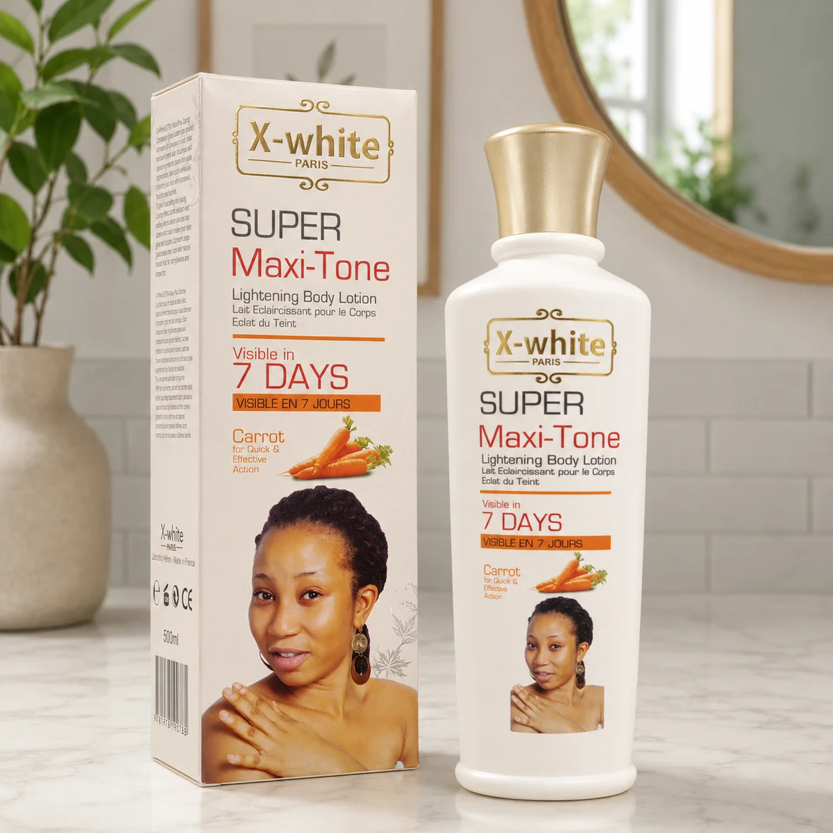 X-White Paris Super Maxi-Tone – Lait Éclaircissant pour le Corps à la Carotte