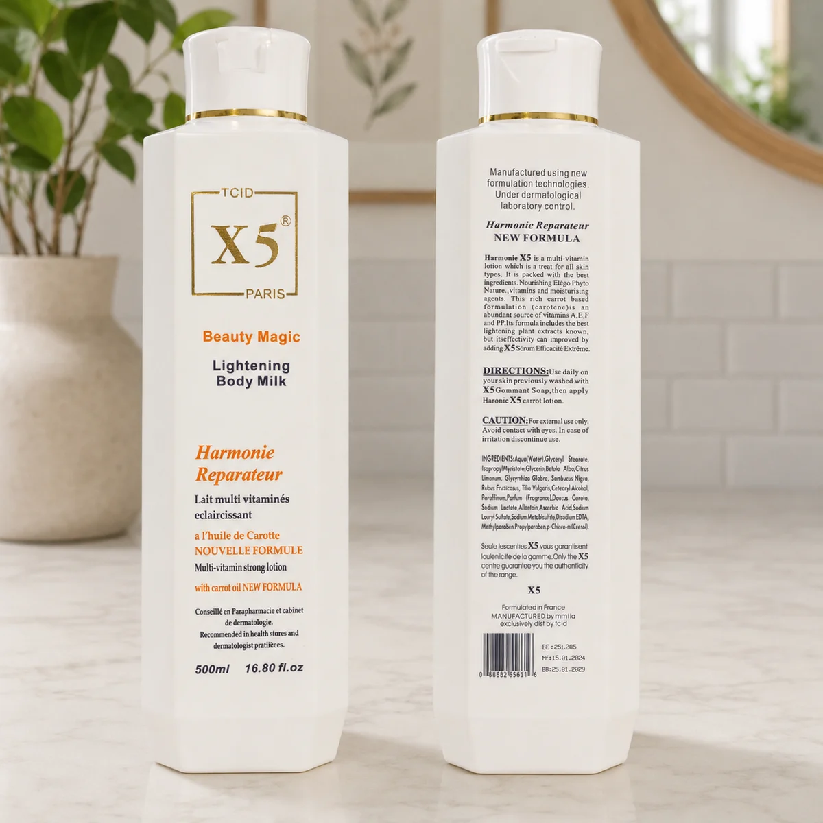 X5 Paris Beauty Magic Lightening Body Milk - Lait Corporel Éclaircissant Multi-Vitaminé à l'Huile de Carotte