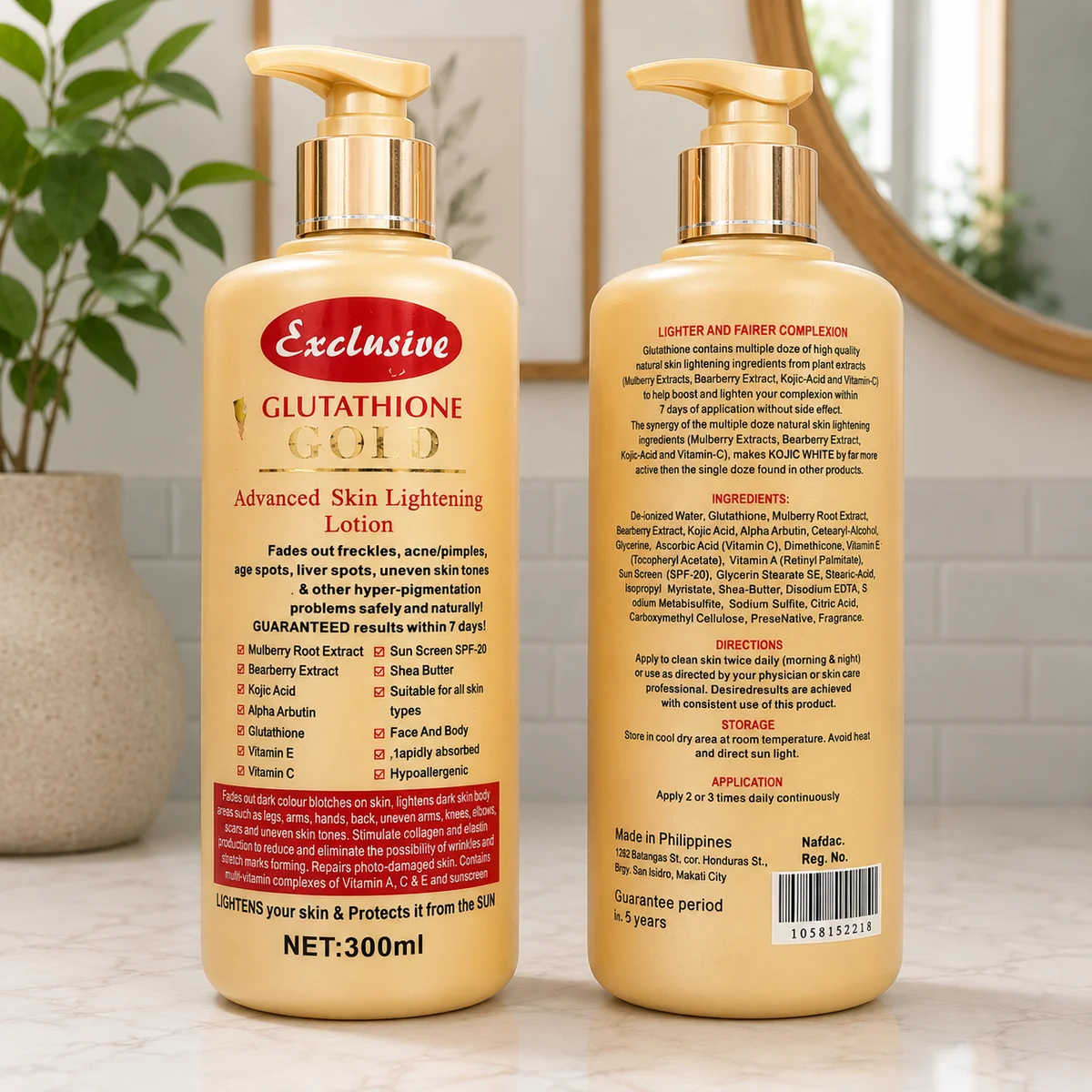 Exclusive Glutathione Gold Advanced Skin Lightening Lotion - Lait Corporel Éclaircissant au Glutathion