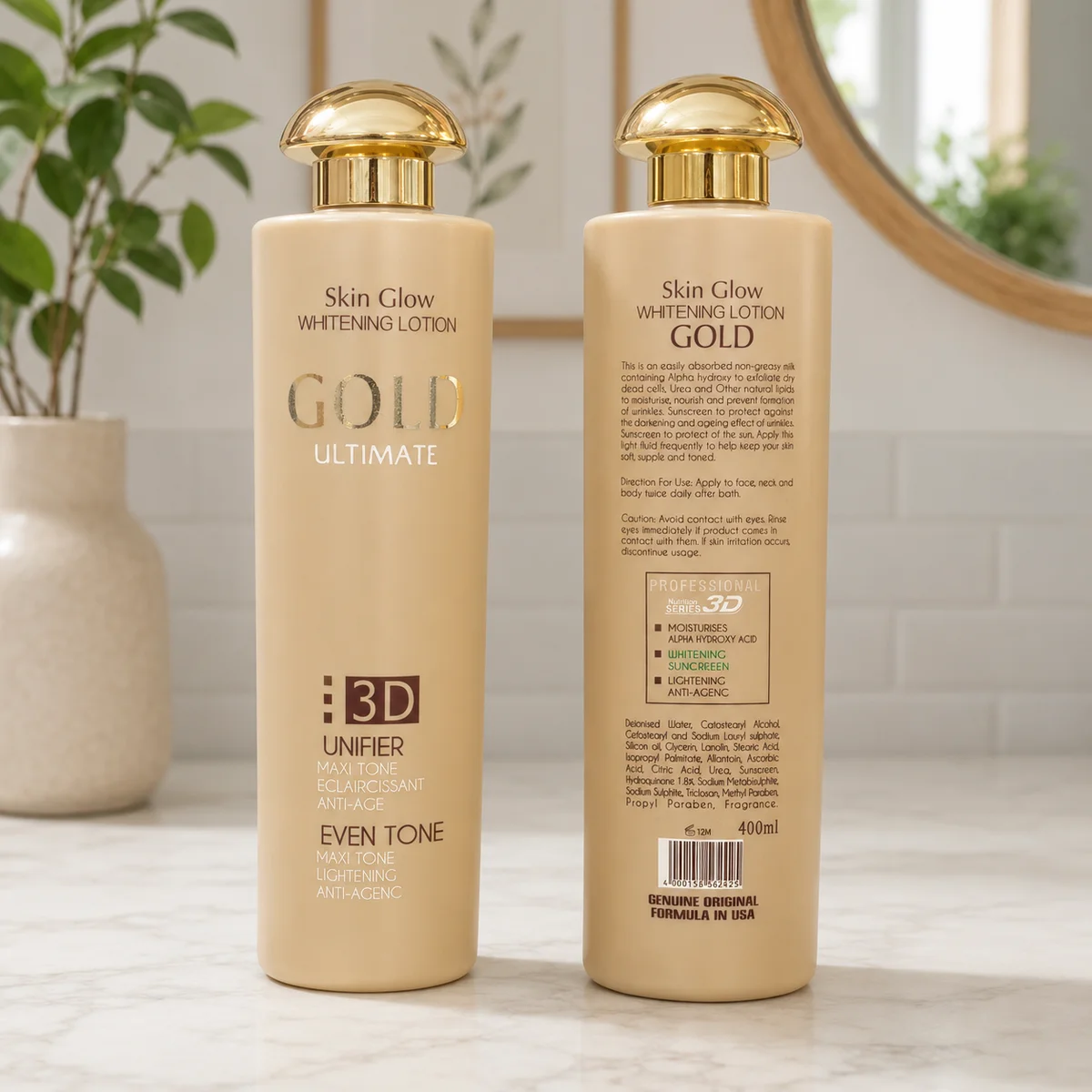 Skin Glow Gold Whitening Lotion 3D Unifier - Lait Corporel Éclaircissant