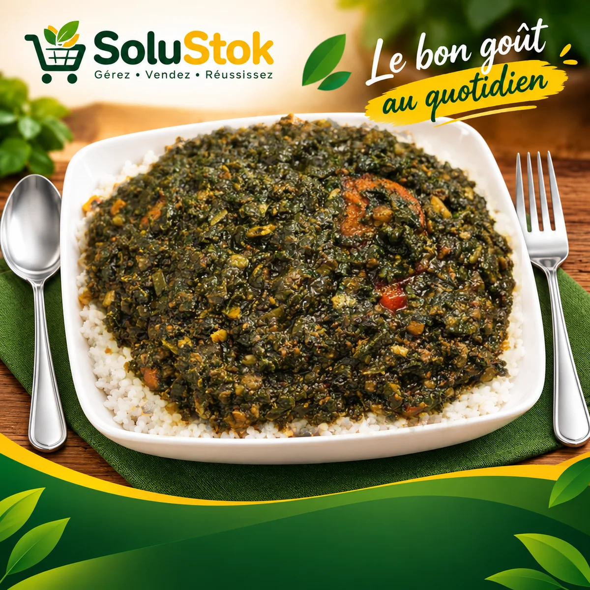 Rice with Potato Leaf Sauce and Chicken (Large)