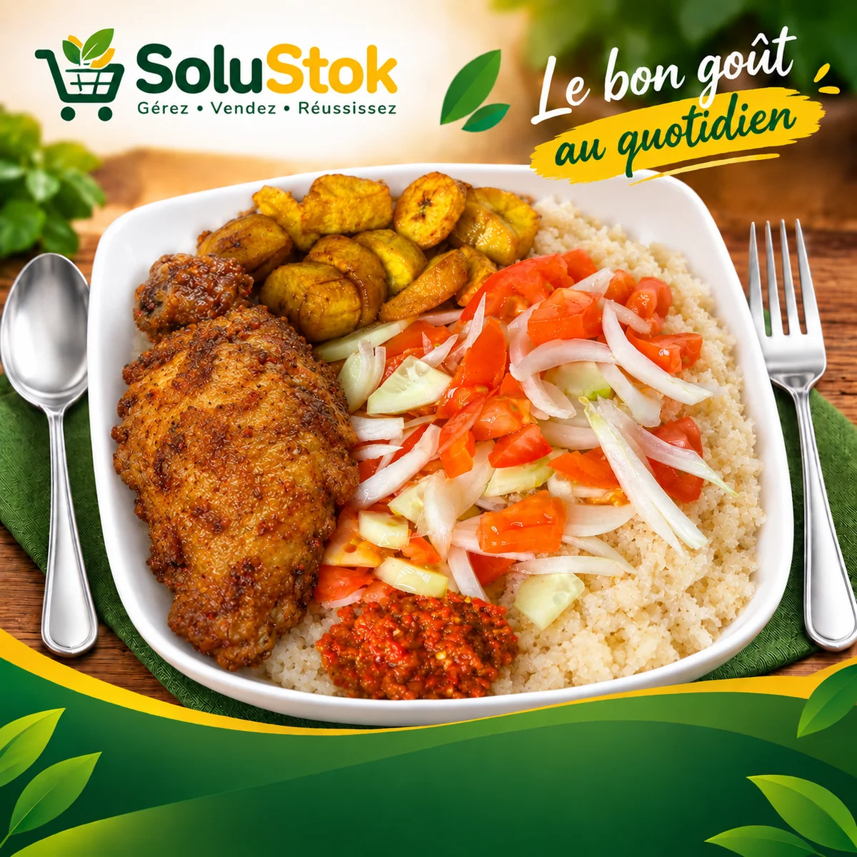 Attiéké avec poulet (Grande)